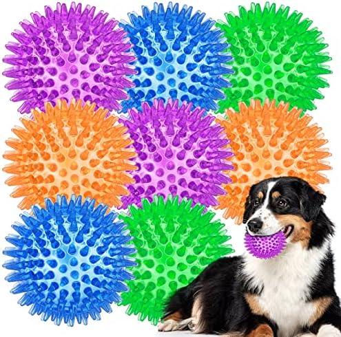 ME.FAN 3.5 '' כדורי צעצוע של כלבים חורקים [8 חבילה] כדורי כלבים דוקרניים/צעצועי לעיסת גור לניקוי שיניים